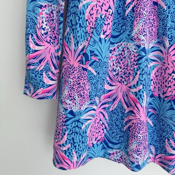 Lilly Pulitzer Skipper Popover Dress Large Blue Pink Pineapple Tropical Resort - Picture 3 of 12